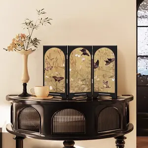 Vintage Floral Bird Bamboo Folding Screen, Desktop Decor, New Oriental Tea Table, Living Room, Dining Cabinet, Small Wall Art, Wooden Wall Art