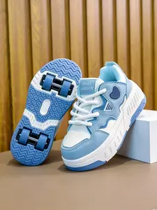 Youth Boys Girls Roller Skates, Four-Wheel Inline Skates, Waterproof PU Leather, Fashion Patchwork Design, All-Season Wear