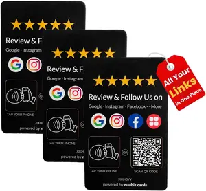 Review Tap Card for Google with Social Media Sign – Multi-Link NFC & QR Code to Review & Follow on Instagram, Facebook & More – Reusable, No App, No Fees, Works with All Smartphones (black multilink card 3 pack)