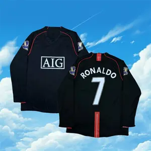 2007 2008 Away Retro Black No.7 Ronaldo Long Sleeve Soccer jersey