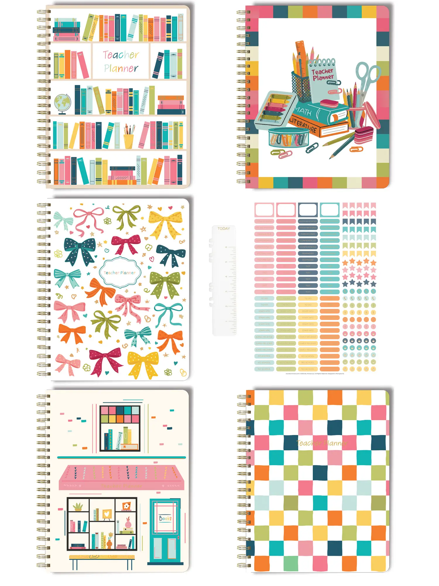 BLU MONACO Undated Teacher Organizer - 12-Month 52-Week Academic Tool, Weekly Planner Notepad with Stickers, Storage Pocket, Snap-In Bookmark for Monthly & Weekly Planning