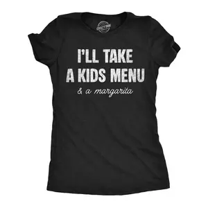Womens Funny T Shirts Ill Take A Kids Menu And A Margarita Sarcastic Drinking Tee For Ladies Funny Womens T Shirts Cute Vintage Fashion Casual Ladies T-Shirt Gift Drinking Tops for Women Funny Food Top Women's Black -