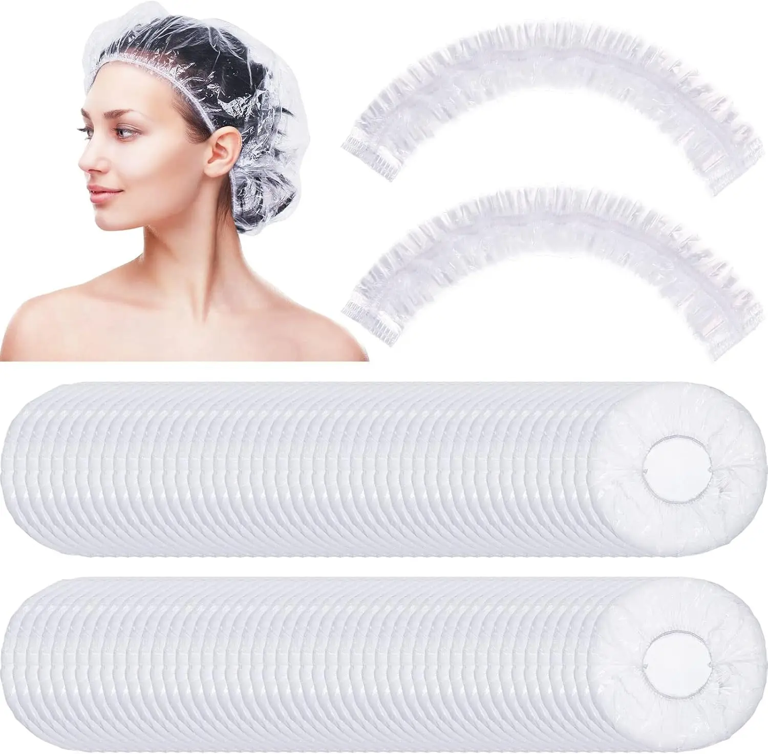 100pcs Disposable Shower Caps, Plastic Elastic Bath Caps, Waterproof Shower Hair Cover, Home Goods, Bathroom, Shower Essentials, Shower Cap Set