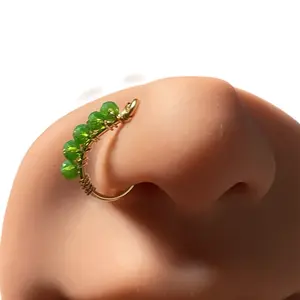 Kim's Handcrafted Adjustable Beaded Nose Cuff Gold Plated Wire Cuff No Piercing Needed