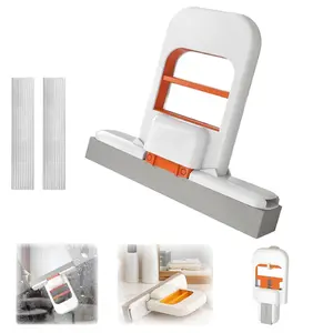2026Self Squeezing Mini Mop, Mini Foldable Desktop Mop, Orange Small Sponge Mop, Wet and Dry Use Cleaning System, Replaceable Head, for Desktop, Kitchen, Counter, Glass, Tile (White) Broom