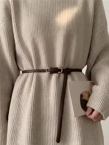 Adjustable Thin Belt with Dual Buckles, Soft Style Waist Cinch Strap, Multi-Color Options, Dress & Sweater Accent Belt