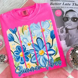 Summer Vibes Comfort Colors Shirt | Floral Summer Vacation Shirt | Beach Shirt | Watercolor Neon Summer Shirt | Trendy Summer Graphic Shirt
