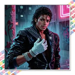 A Handmade DIY Diamond Painting Kit - Diamond Pattern Design Retro Neon Street Style Unframed Michael Jackson Classic Portrait Decor Poster Suitable for Living Room Bedroom Wall Art Decoration