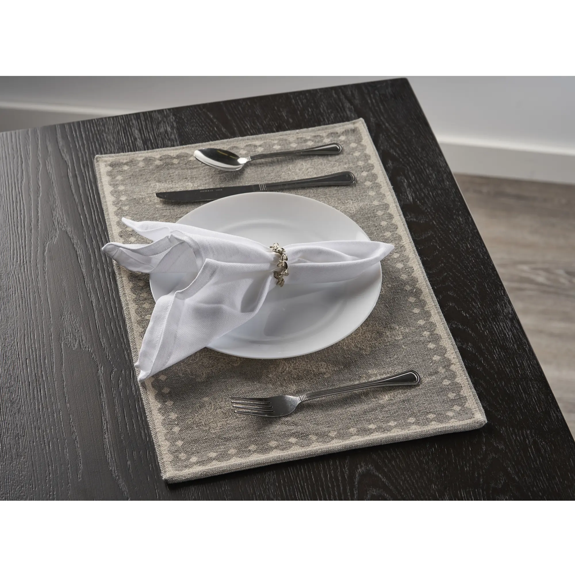 Handwoven Cotton Damask Placemats Set of 4 – 13" x 19", Cottage Table Décor, Gray and Cream