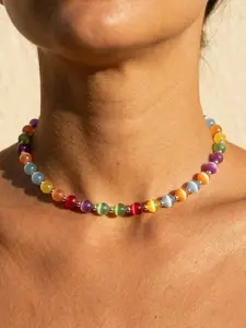 Summer Dopamine Necklace, Rainbow Beaded Necklace and Bracelet, UV Reactive Waterproof Jewelry, Stainless Steel, Stackable, Beach Holiday Daily Wear