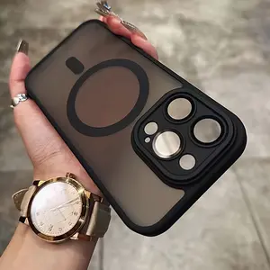 Luxurious Magnetic Frosted Black Phone Cases Supports Wireless Charging Includes Lens Protection Film Compatible with Iphone 16 15 14 13 12 11 Promax Plus