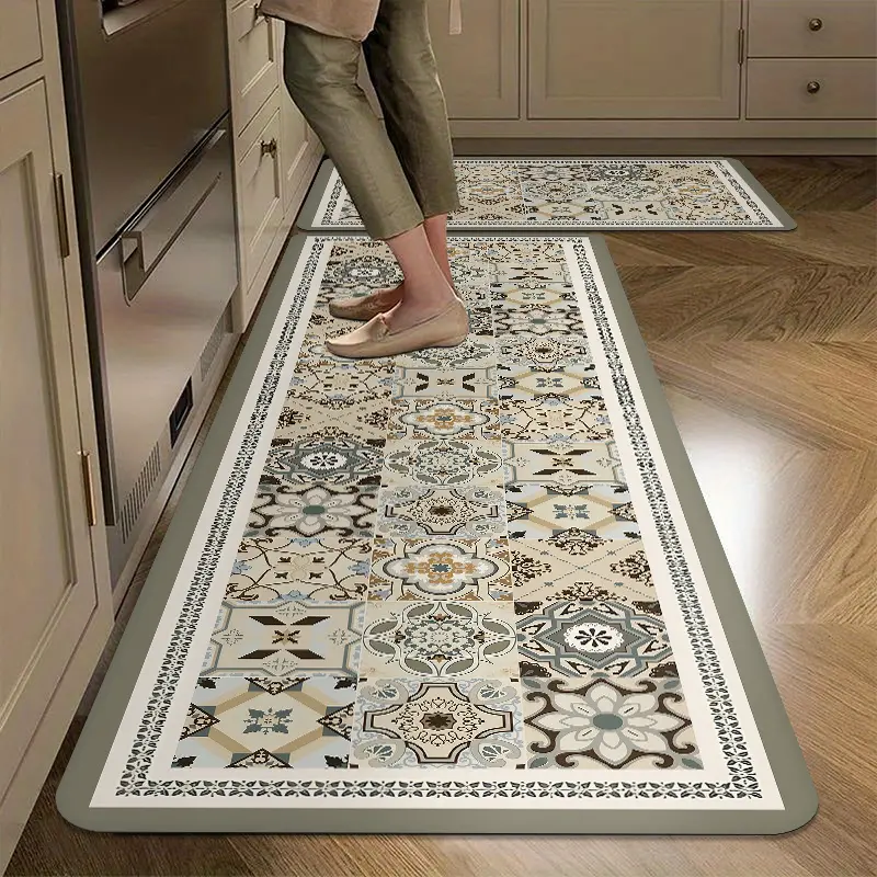 1Pc-48X17'''' Diatomaceous Earth Kitchen Floor Mat - Boho Area Rug, Retro Decor, Water Absorbent Easy-to-Clean Mat for Kitchen Sink Use
