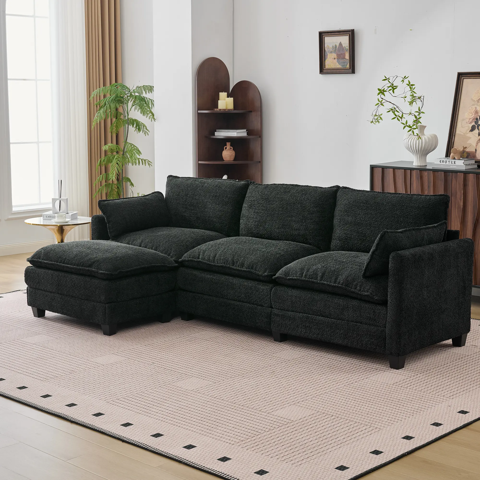【2 Packages Shipping】Youtheme L Shaped Sectional Couch - 102.3" Modular Cloud Sofa with Ottoman, Deep Seat Chenille Boucle Sectional Sofa for Living Room Apartment