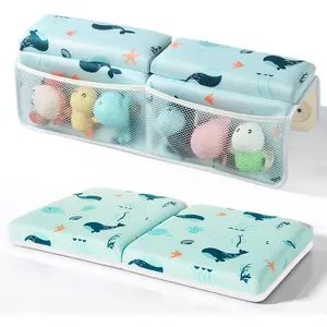 Baby Bath Kneeler and Elbow Rest Pad Set,1.5" Thick Baby Bath Kneeler Pads with Toys Organizer, Pads to The Arm,, Kneeling Pad for Bathing(Blue)