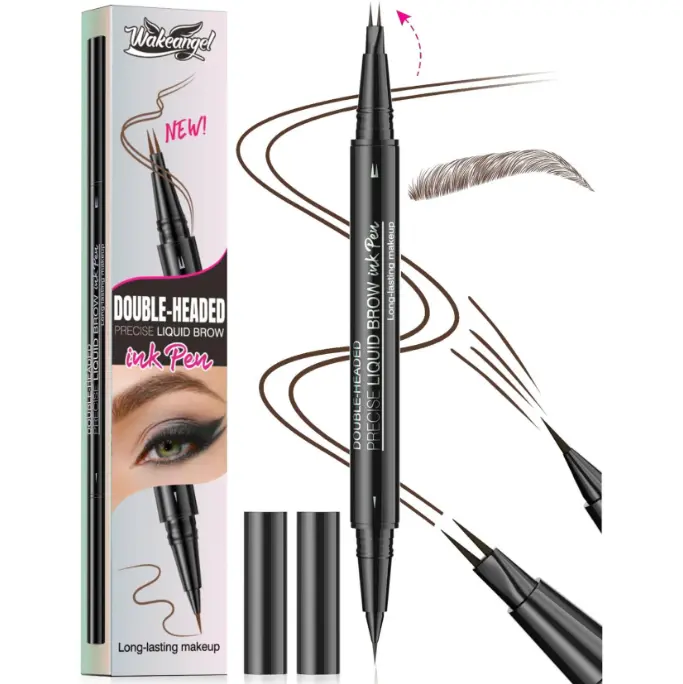 Brow Pen, 2-in-1 Eyebrow Pencil with Waterproof Microblading and Dual-Ended Eyeliner Brush for Natural Brow Makeup and Eyelash Line