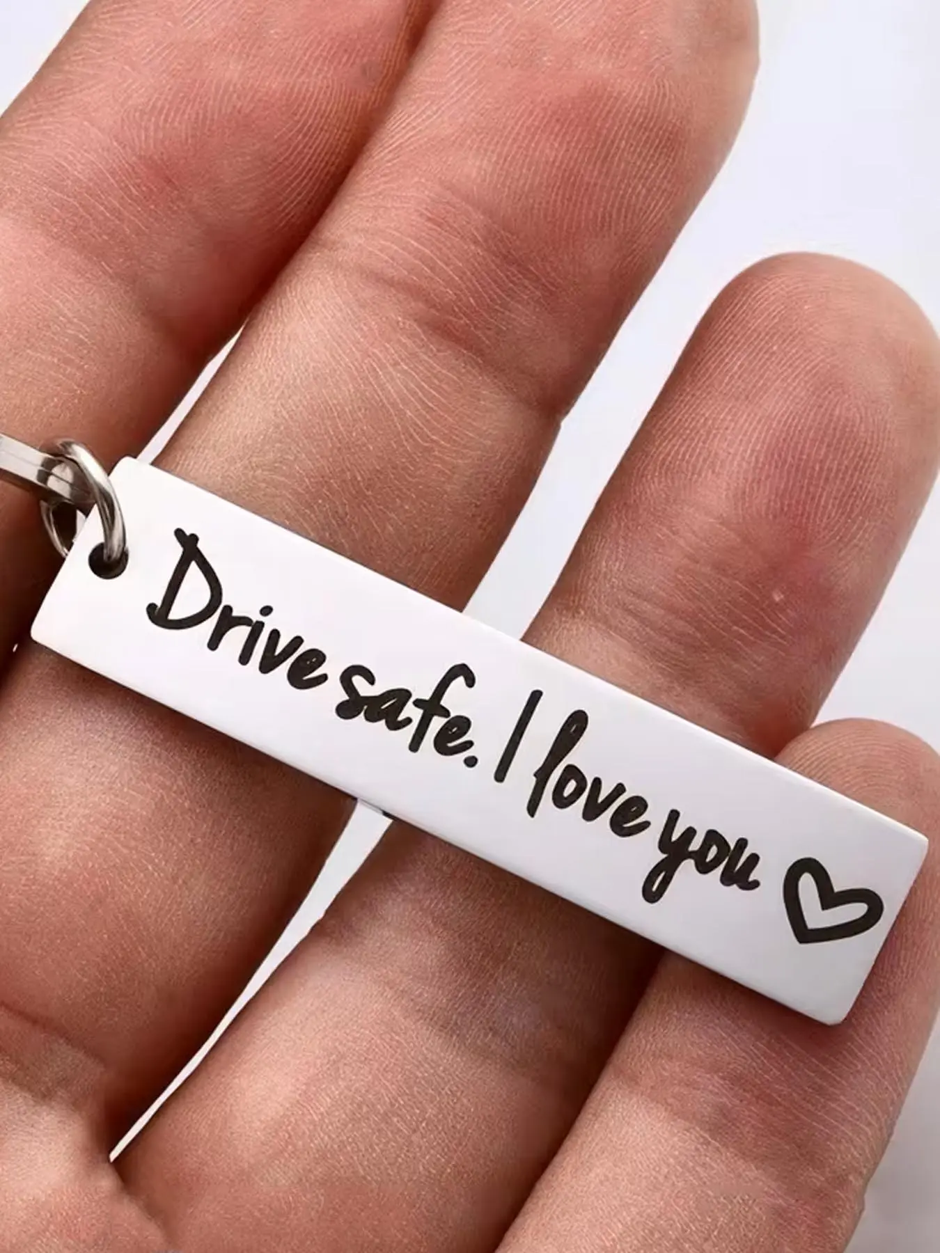 1pc "Drive Safe I Love You" Engraved Stainless Steel Keychain, Personalized, Rectangular Tag with Heart Symbol, Ideal Car Accessory for Men, Cute Keychains for Car Keys, Car Key Chains