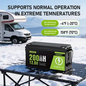 12V 200Ah LiFePO4 Battery, MADOT Built-in 200A BMS, 15000 Deep Cycles, 2560Wh, 10 Years Lifetime, Low Temp Protection Lithium Iron Phosphate Battery For Home Energy, RV, Trolling Motor, Marine, Off-Grid, Solar