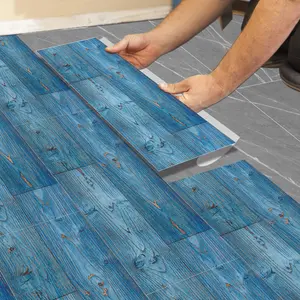 Vintage Blue Pine Wood Grain PVC Self-Adhesive Floor Stickers, Waterproof Durable Removable Peel & Stick, DIY Living Room Bedroom Kitchen Flooring