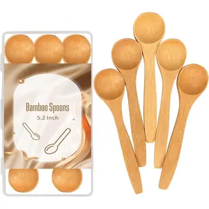 5.2 Inch  Spoons, Small Wooden Spoons for Condiments, Spices, Sugar, Salt, Jam, Coffee, Hrbs and Honey,   Teaspoons for Serving Kitchen (5 PCS)