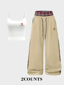 Women's Casual Tank Top + Loose Wide Leg Pants Set, Fitted Design, All Season Wear, Multiple Colors Available
