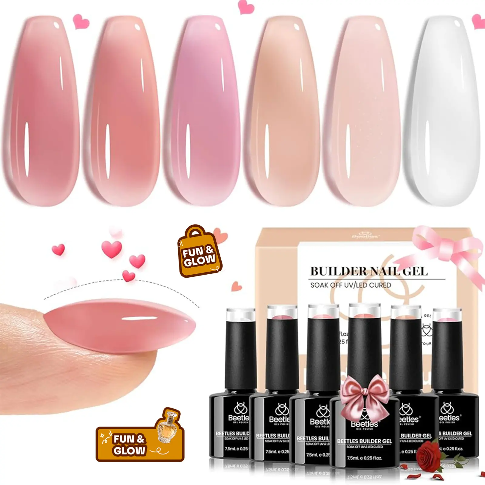 Builder Gel Nail 6 Colors Set Rosy Veil-7.5ml