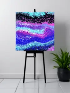 Midnight Tide | 20x20" | Abstract Pour Art on Canvas Hand-Poured Gloss Varnish Unframed Wall Decor for Room or Photo Artistic Ornaments