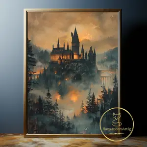 Poster Magic Castle Art Print Wizard School Painting Print Illustration For Book Nerd Wall Decor Dark Academia Witchy Gift Fantasy Fan Art - Funny Decor Poster