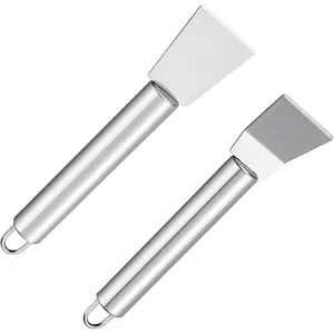 2 count Stainless Steel Scrapers, Cleaning Scraper Tool,  Scrapers, Multifunctional Metal Scraper Tools for Cookware, Stovetop, Adhesive, Oven Racks, Grout, Grill, Glass, Kitchen &