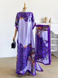 Elegant Simulation Silk Animal Print Shawl Set, Long Dress Cape Pullover + Scarf, Beach Sun Protection Summer, Casual Fitted Style