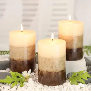 Pillar Candles Vanilla Cupcake Scented   Candle 50+ Hours Clean  Long Lasting Mottled Layered Candles for Home Scented  Restaurant Set of 3