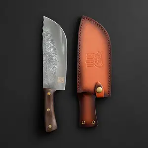 7.5 inch Hammer-Forged Chef Knife with Leather Sheath – Full Tang Stainless Steel, Ultra Sharp & Ergonomic | Premium Dads That Cook Kitchen Knife for Meat, Veggies, BBQ & Everyday Cooking