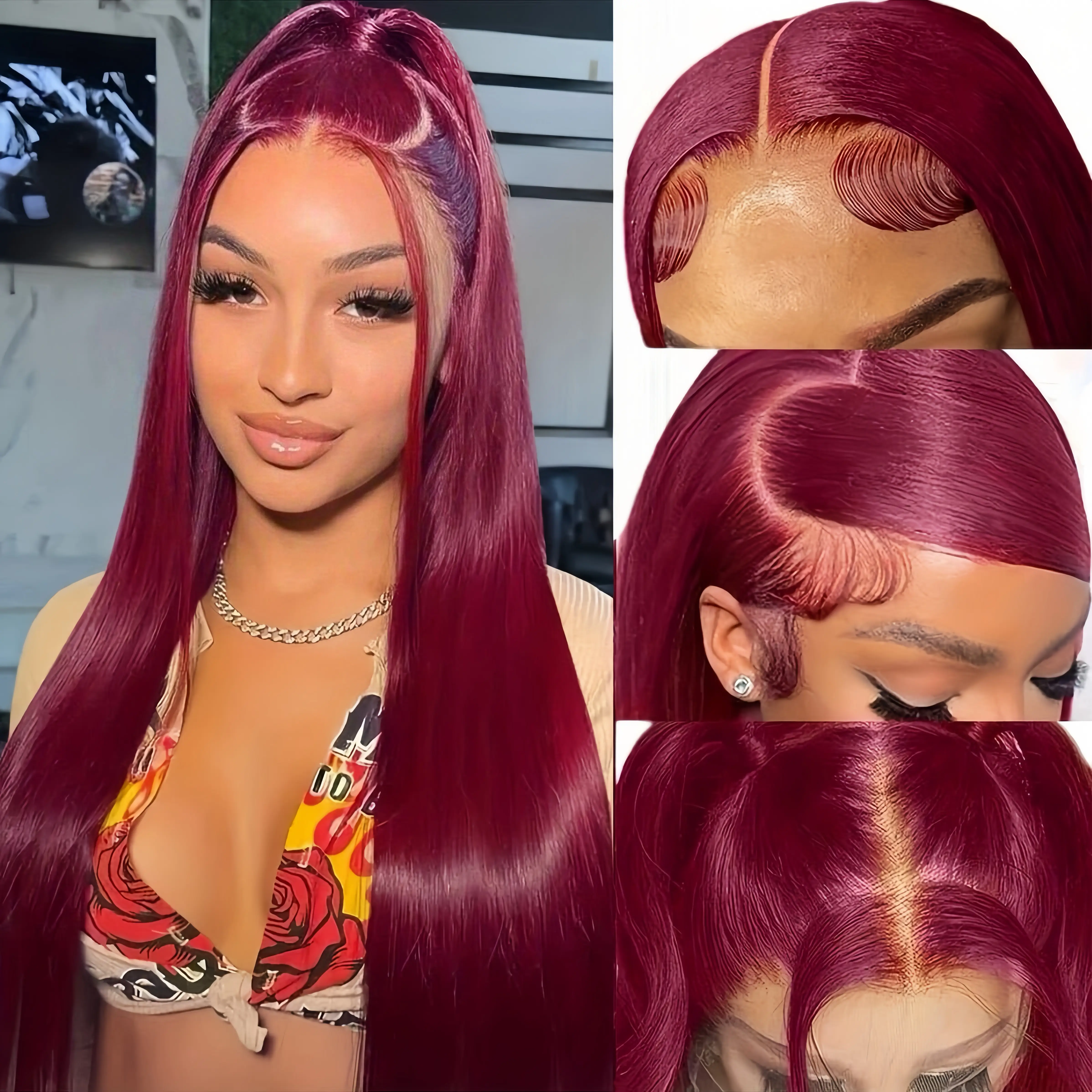 CheetahBeauty 99j Burgundy Lace Front Wigs Human Hair 13x6 HD Straight Lace Frontal Wigs Pre Plucked 250% Density Brazilian Virgin Straight Human Hair