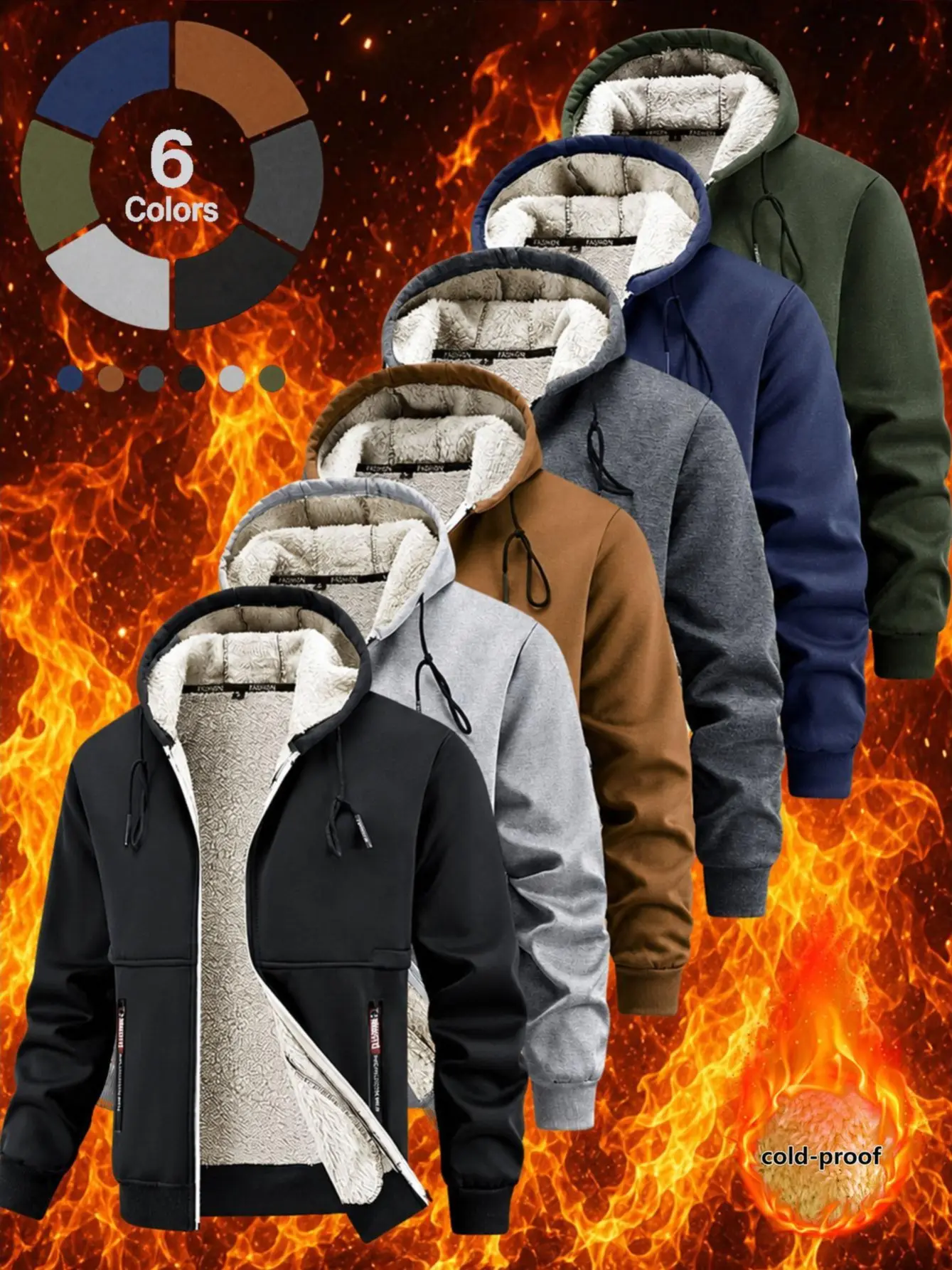 Men's Full-Zip Warm Sherpa Fleece Hooded Jacket - Loose-Fit, Cold-Resistant Casual Outerwear for Fall Winter Commute, Multi-Color Options