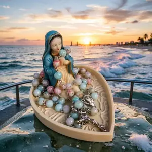 Virgin Mary Rosary Holder Resin Figurine, Home Decor Ornament, Religious Jewelry Stand, Stylish Religious Decor, Elegant Desktop Decoration