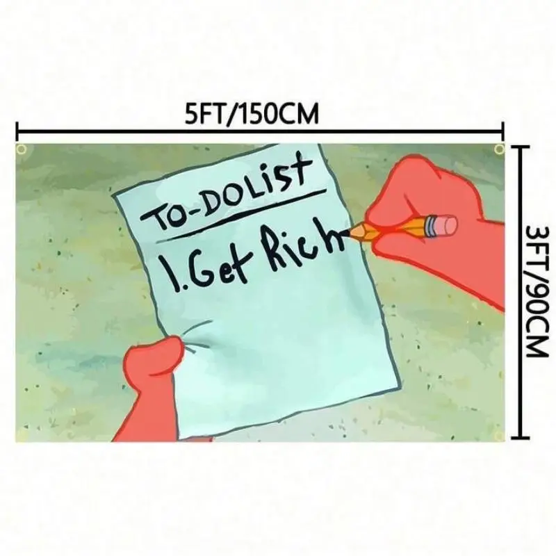 Patrick SpongeBob Humorous Novelty Tapestry, 90x150cm (3x5 FT) Polyester Printed To Do List Get Rich Motivational Banner, Indoor Bedroom/Outdoor Decor Flag, Outdoors, Humorous Novelty Tapestries