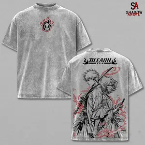 Ichigo Kurosaki x Kuchiki Rukia Tee Washed – Bleach Washed Anime Manga T-Shirt, Vintage Washed Soul Reaper Duo Graphic Tee, Unisex Oversized Streetwear Shirt, Shinigami Partnership Battle Anime T-Shirt, Relaxed Fit Oversize Bleach Shirt, Gift For Fans