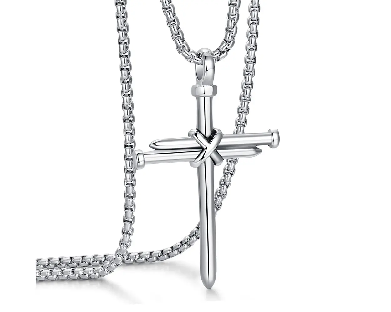 Male Retro Stainless Steel Crucifix Necklace - Silver Cross Statement Necklace with Baseball Pendant, Faith Jewelry, Car Accessories, Valentine's Day Birthday Gifts for Him, Crucifix Necklaces