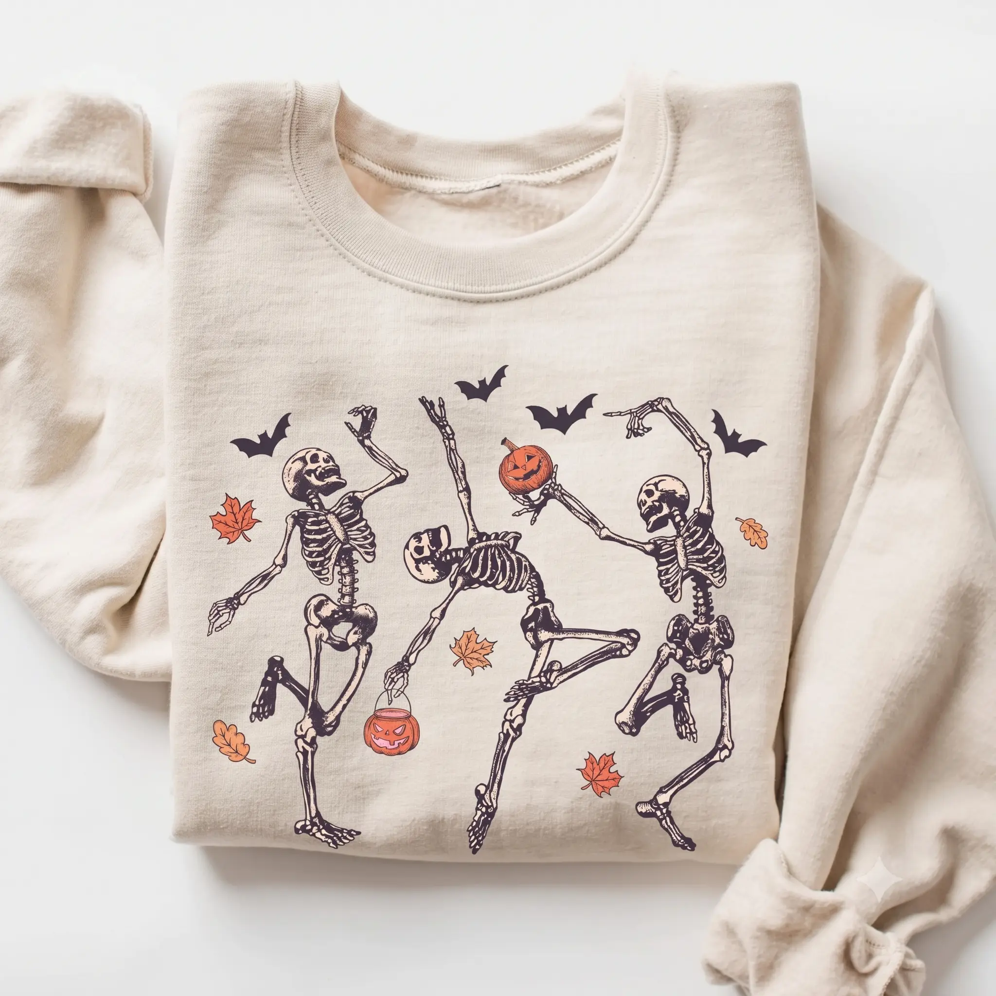 Dancing Skeleton Sweatshirt, Retro Halloween Crewneck, Cute Spooky Season Graphic Pullover, Vintage Fall Dancing Skeletons Sweater, Aesthetic Spooky Season Party Outfit, Funny October Skeleton Apparel, Cute Halloween Gift for Women & Men