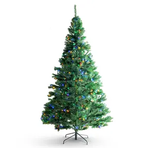VEVOR Christmas Tree, 6.5ft Prelit Artificial Xmas Tree, Full Holiday Decor Tree with 450 Multi-Color LED Lights, 1227 Branch Tips, Metal Base for Home Party Office Decoration Tested to UL Standards Set Magical
