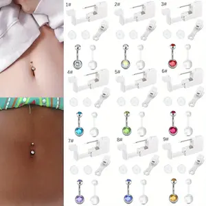 6pcs 14G 10mm Belly Ring Piercing Gun Kit Belly Button Piercing Gun Navel Piercing Kit,Belly Button Ring Piercing Kit