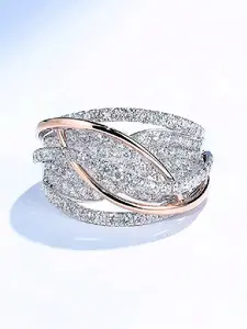 1 PC Pretty Cubic Zirconia Double Layered Ring for Women for Valentine's Day Gift Wedding Anniversary Party Jewelry