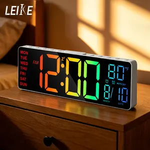 10.1" LED Digital Alarm Clock with RGB Display, Date and Temperature, Countdown Timer, Auto Dimming Wall Clock for Bedroom Living Room Office  Decor