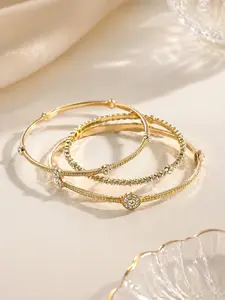 3 Piece Set Rhinestone Bracelets, Elegant Thin Bangle Set, Stackable Anti-Fade, Women's Daily Commute/date/party Jewelry
