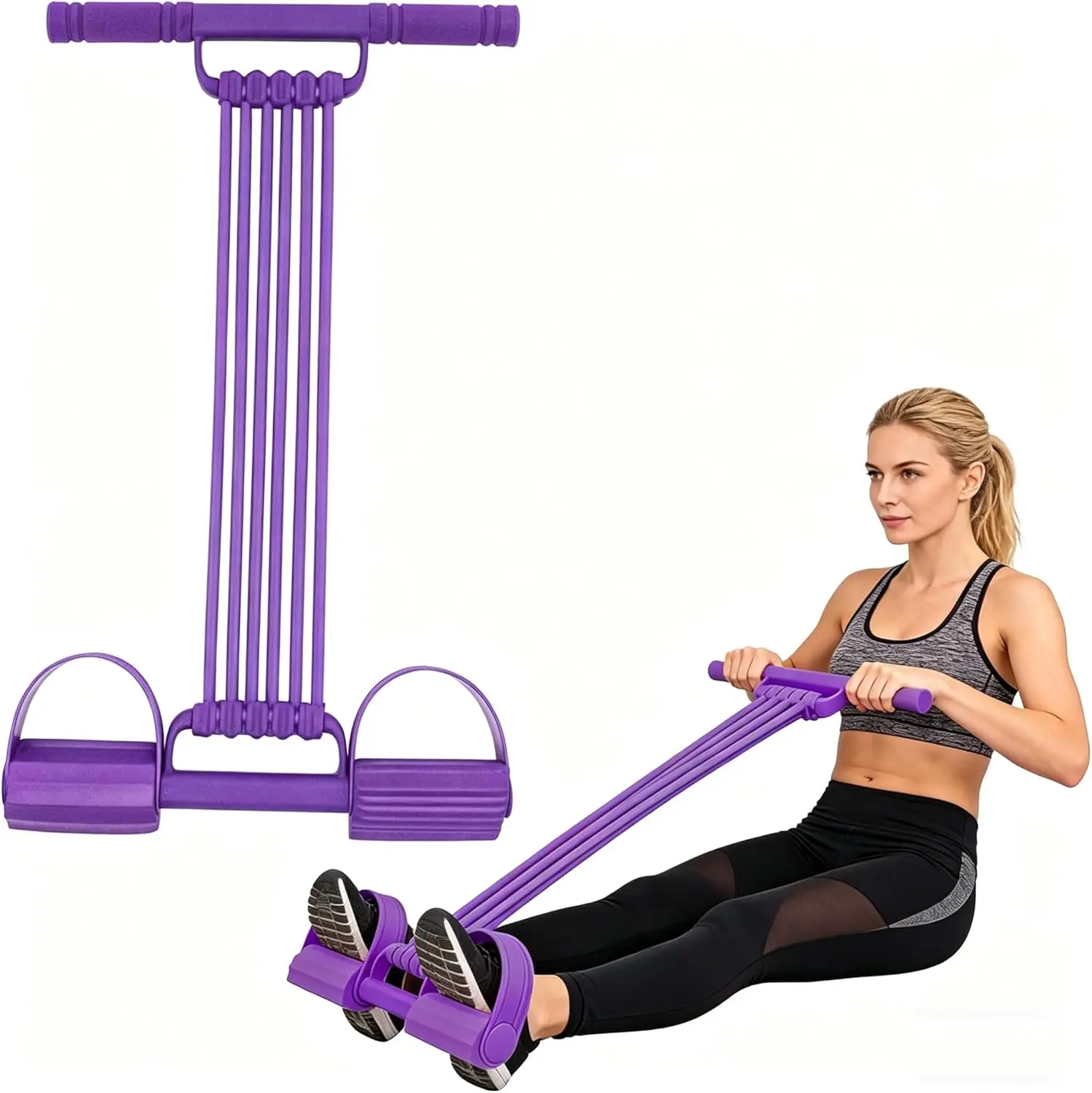 Multifunctional Foot-Operated Resistance Band, Elastic Resistance Band Workout, Full-Body Workout for Your Home Gym, Sit-Ups, Yoga, Ab Workouts