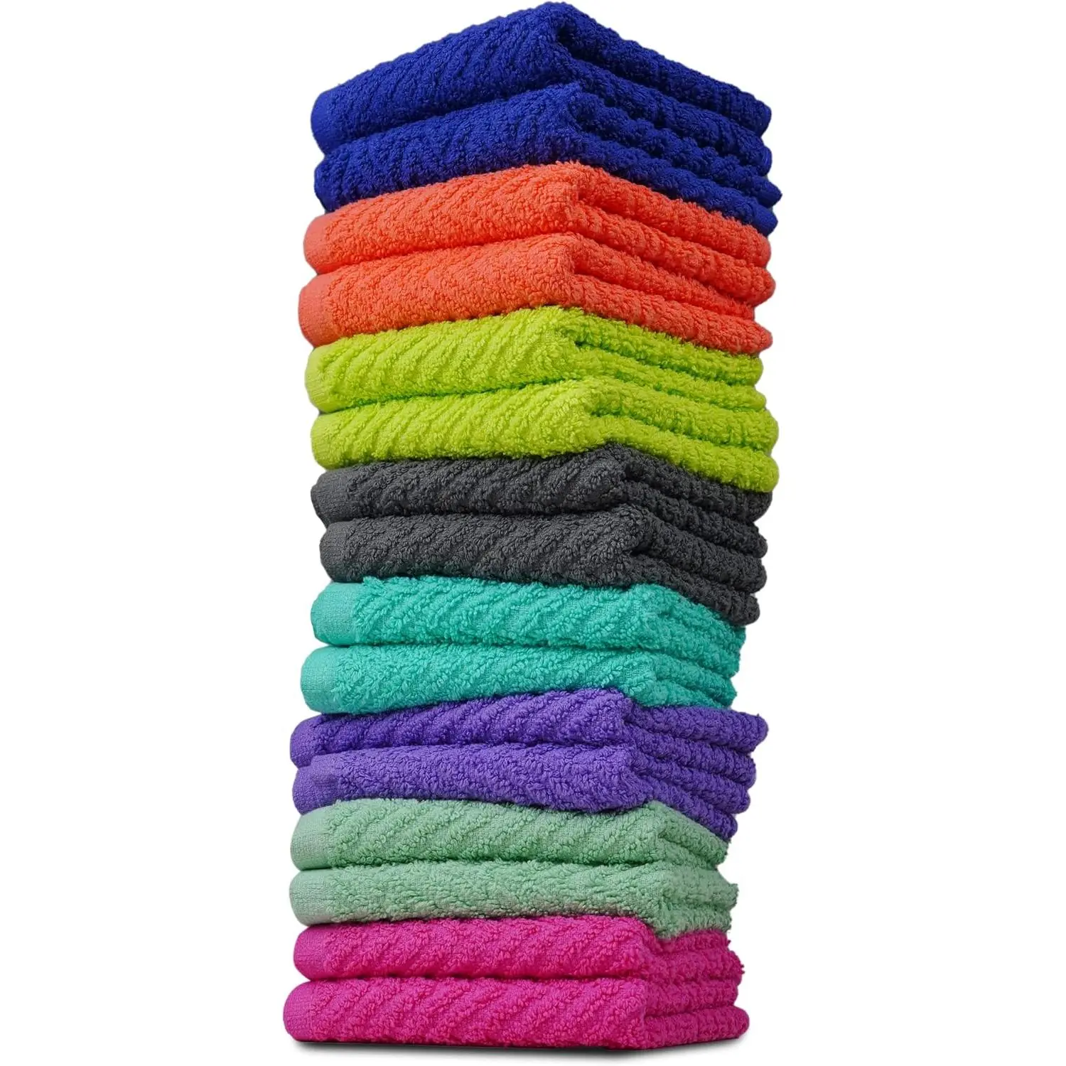 Zigzag Multicolor Wash Cloths -16 Pack -12" x 12"- Highly Absorbent Soft Washcloths for Face, Gym Towels, Hotel Spa Quality, Reusable & Multipurpose Wash Cloth Towels
