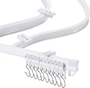 Flexible Bendable Ceiling Curtain Track, 2.5M/8.2FT White Curtain Rail Curved Ceiling Curtain Track Mount