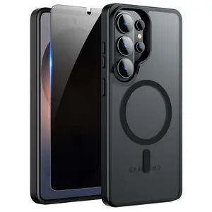 Magnetic for Samsung Galaxy S26 Ultra Case Matte, with Privacy Tempered Screen Protector, S26 Ultra Phone Case Compatible with MagSafe Frosted Translucent Shockproof Anti-Scratch Slim Fit Case Military Grade Protection (Black)