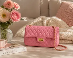 Women's Pink Quilted Chain Crossbody Bag, PU Leather Shoulder Handbag with Gold Hardware, Fashion Small Square Purse, Elegant Everyday Bag for Work, Travel, Shopping, Brunch, Date, Weekend Outfits, Lightweight Portable Handbag for Women
