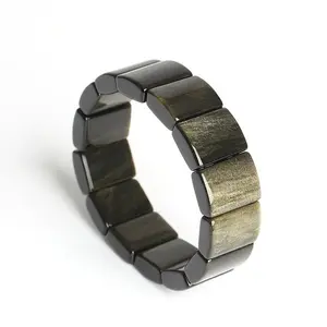 Natural Gold Sheen Obsidian Stretch Bracelet - Stress Relief Stone, 7.5" Chain, Sweat-Resistant, Fade-Proof, Stackable, Stretchy Design,Comfortable Everyday Wear opalite