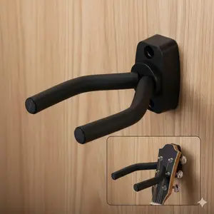 Wall Mount Guitar Hook: Detachable Anti-Slip Bass Hanger with Shockproof Silicone Pad, Rust-Proof Heavy Duty Bracket, Space-Saving Home Storage Kit for Universal Use.